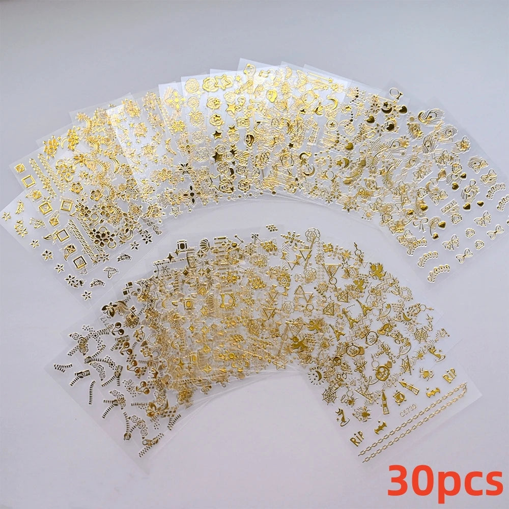 30pcs/Set Colorful Flower Nail Stickers Japanese-Korean Small Fresh Blossom Manicure Applique for Children&Girls Net Red Decals*