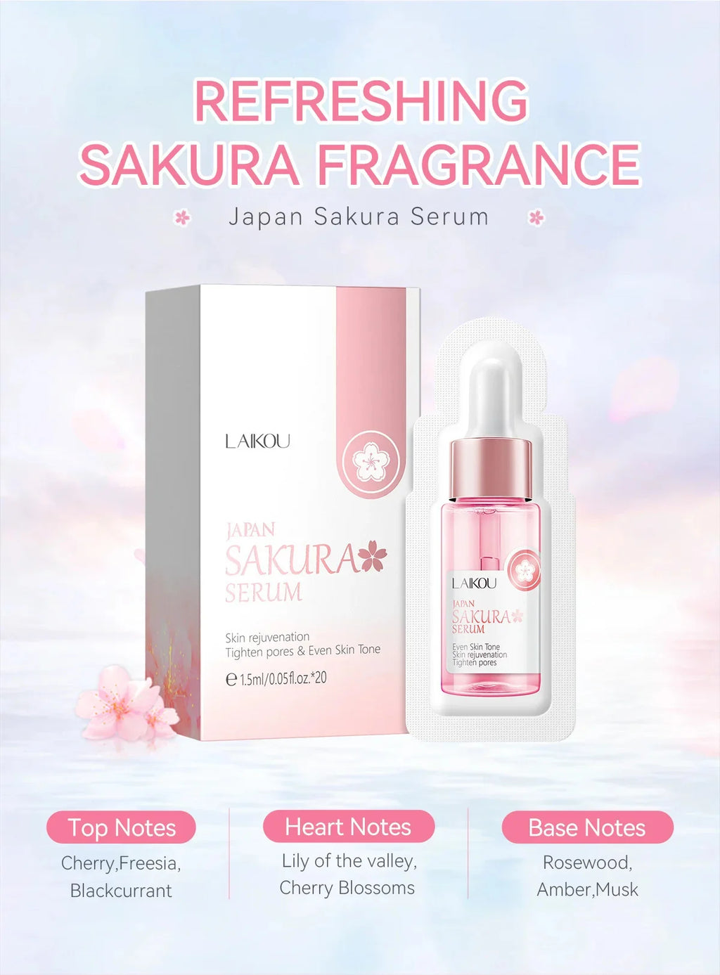 Sakura Whitening Gesichts-Serum Anti-Aging Verblasst feine Linien Strafft Poren Verbessert Melaninpigment Stumpfer Feuchtigkeitsspender Hellt die Hautpflege auf
