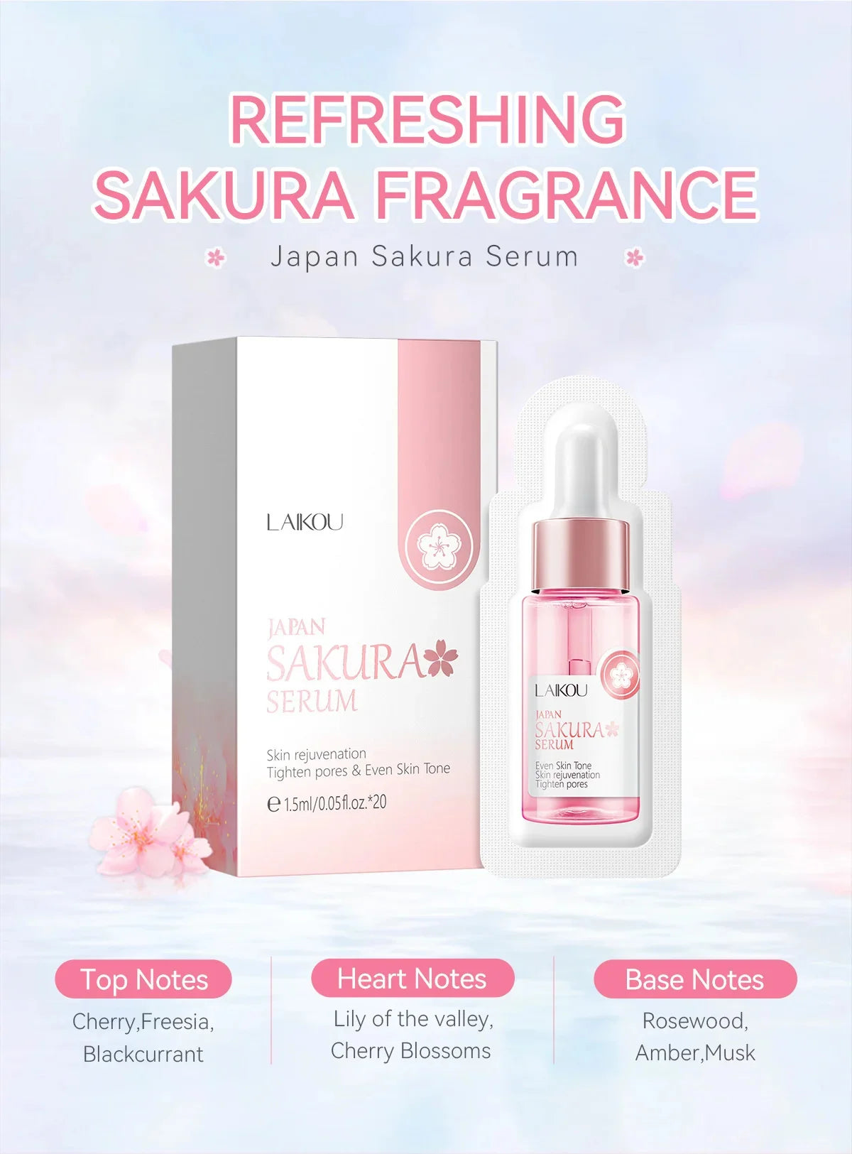 Sakura Whitening Gesichts-Serum Anti-Aging Verblasst feine Linien Strafft Poren Verbessert Melaninpigment Stumpfer Feuchtigkeitsspender Hellt die Hautpflege auf