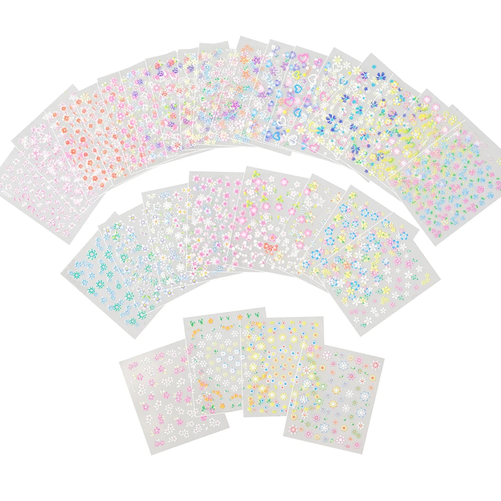 30pcs/Set Colorful Flower Nail Stickers Japanese-Korean Small Fresh Blossom Manicure Applique for Children&Girls Net Red Decals*