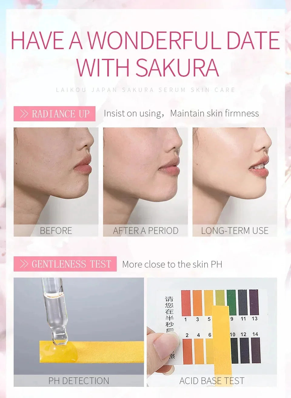 Sakura Whitening Gesichts-Serum Anti-Aging Verblasst feine Linien Strafft Poren Verbessert Melaninpigment Stumpfer Feuchtigkeitsspender Hellt die Hautpflege auf