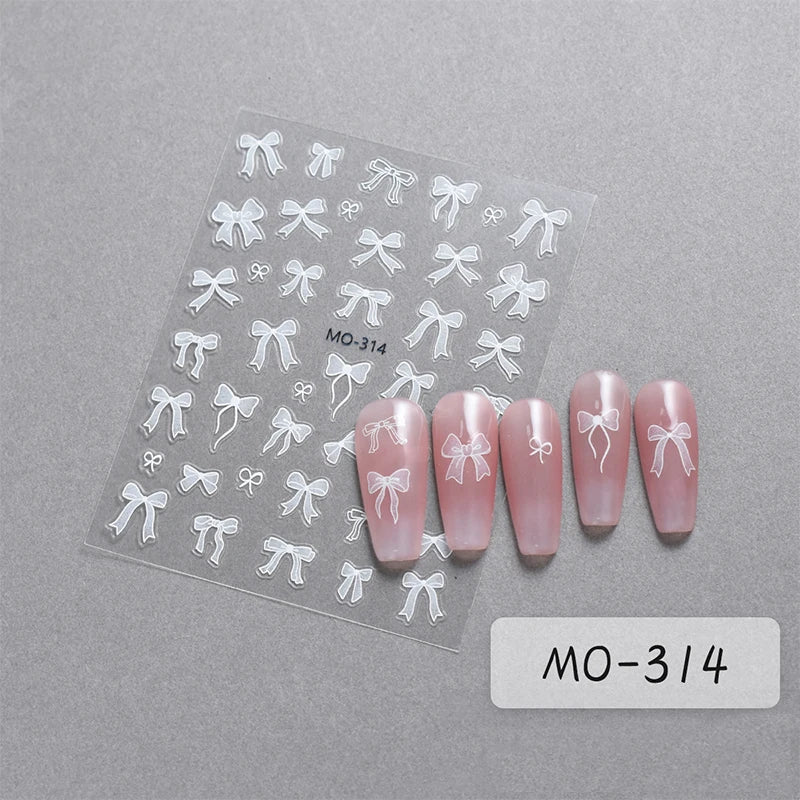 3D Nail Sticker Bowknot Long Silk Ribbon Flower Self-Adhesive Sliders Nail Art Decoration Decals DIY Manicure Accesories New