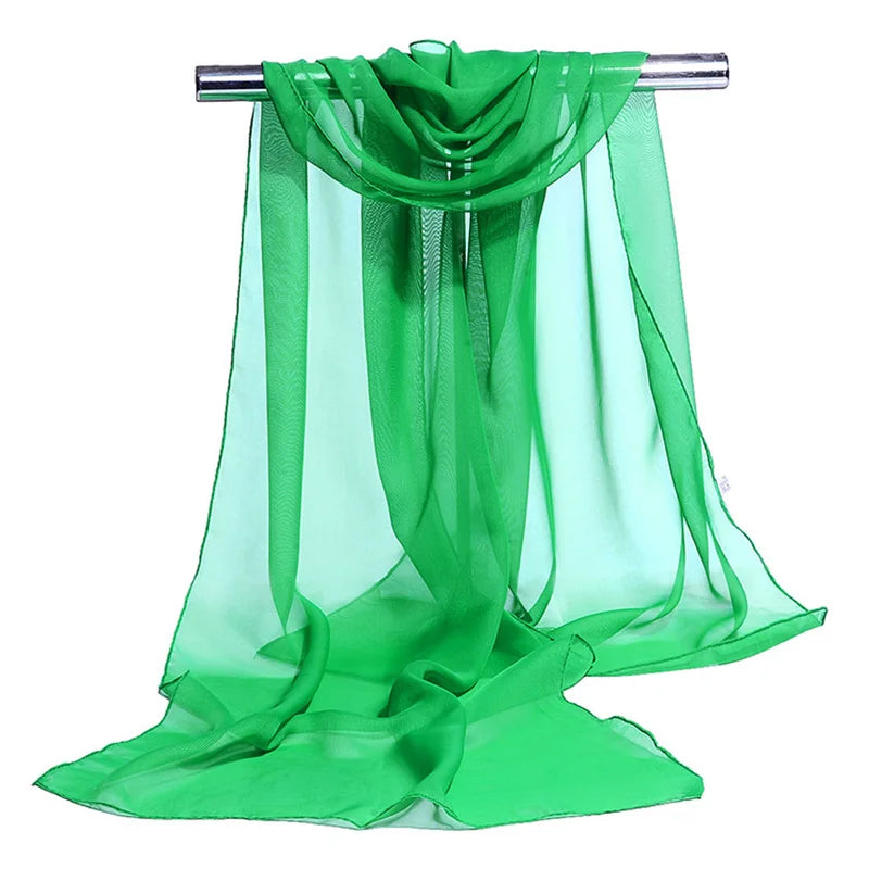 Korean Women Wedding Evening Party Dress Scarf Solid Color Transparent Chiffon Silk Scarf Summer Beach Towel Sunscreen Shawl R22