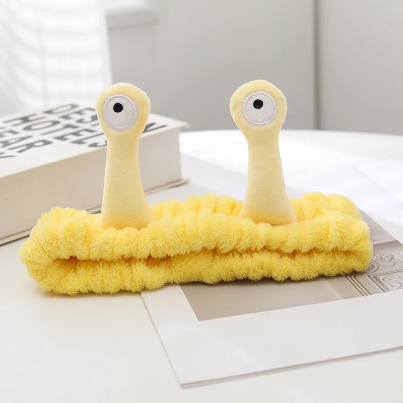 2025 New Cartoon Cross-border Funny Snail Face Wash Headband, Cute Plush Headband Suitable for Women's Face Washing and Makeup
