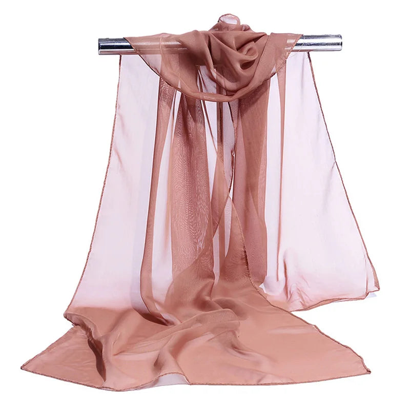 Korean Women Wedding Evening Party Dress Scarf Solid Color Transparent Chiffon Silk Scarf Summer Beach Towel Sunscreen Shawl R22