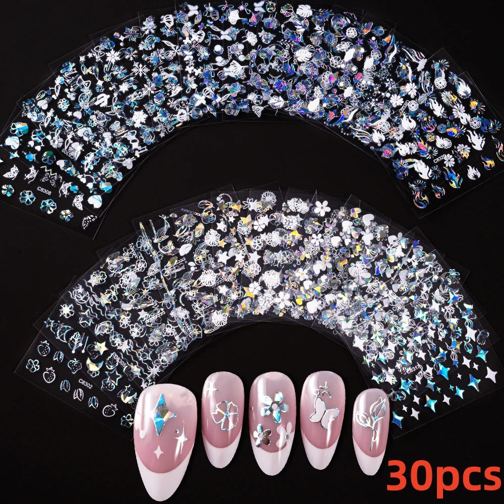 30pcs/Set Colorful Flower Nail Stickers Japanese-Korean Small Fresh Blossom Manicure Applique for Children&Girls Net Red Decals*