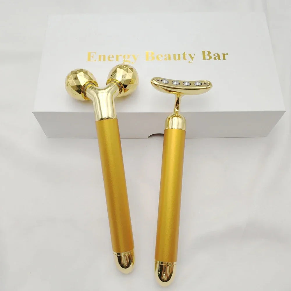 24KGlod Electric Face Massager 3D Roller 2 in 1 Face Pulse T Massager Kit Arm Eye Nose Massager Skin Care Tools