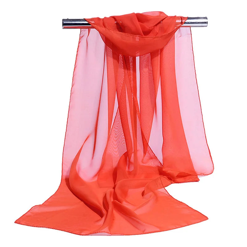 Korean Women Wedding Evening Party Dress Scarf Solid Color Transparent Chiffon Silk Scarf Summer Beach Towel Sunscreen Shawl R22