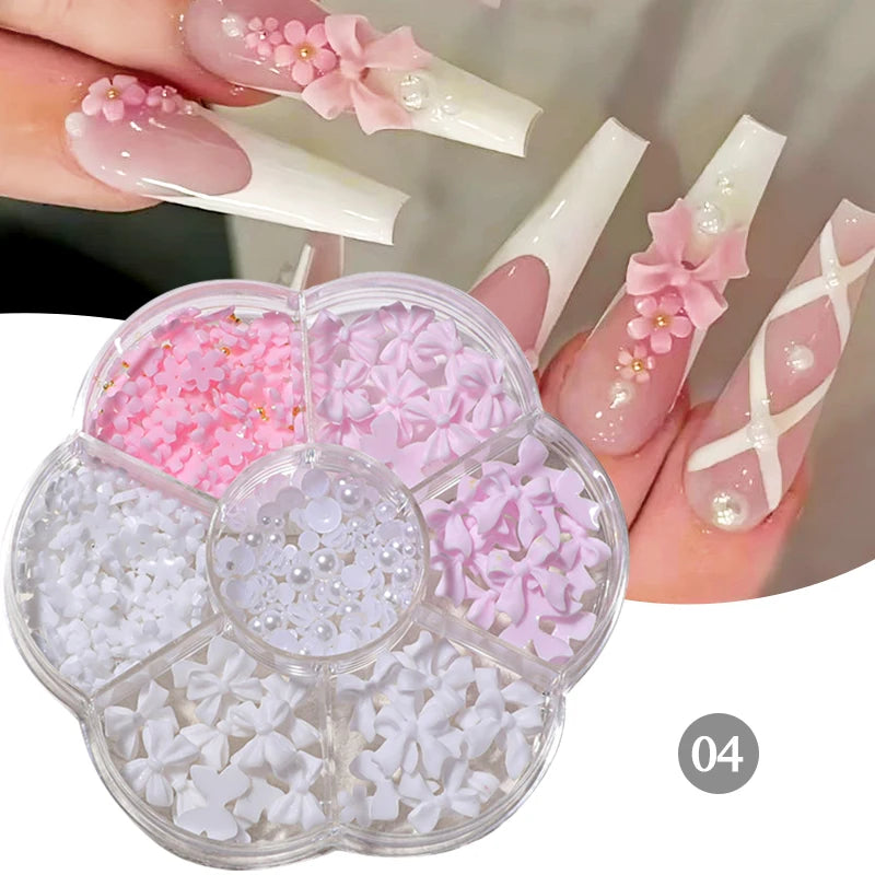 1Bag Mix Colorful Jelly Clear Ribbon Bowknot Nail Charms Heart Pearls Flower Flat-back Gems Parts Nail Art Manicure Decorations