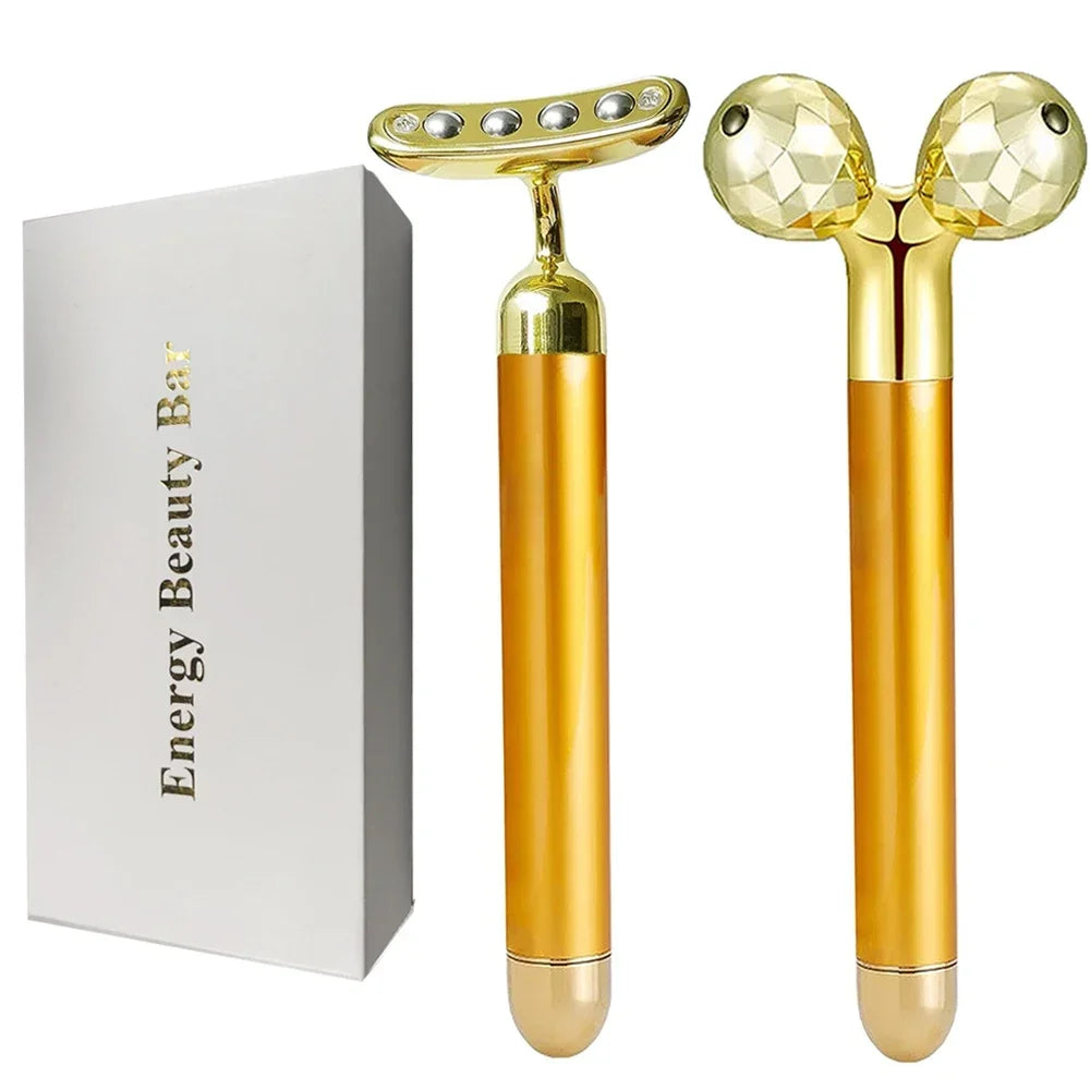 24KGlod Electric Face Massager 3D Roller 2 in 1 Face Pulse T Massager Kit Arm Eye Nose Massager Skin Care Tools