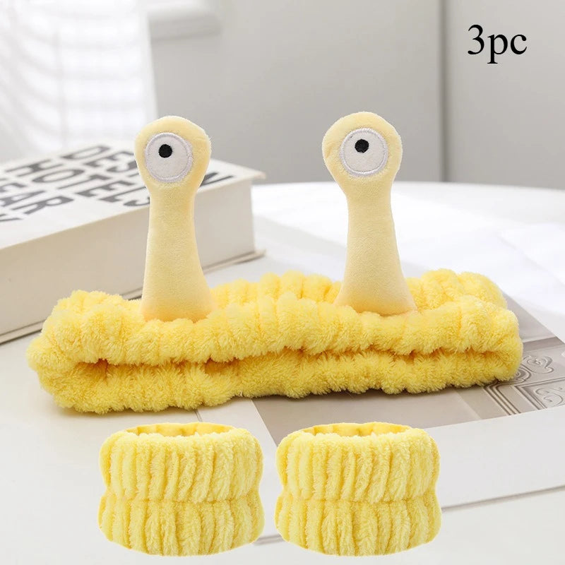 2025 New Cartoon Cross-border Funny Snail Face Wash Headband, Cute Plush Headband Suitable for Women's Face Washing and Makeup