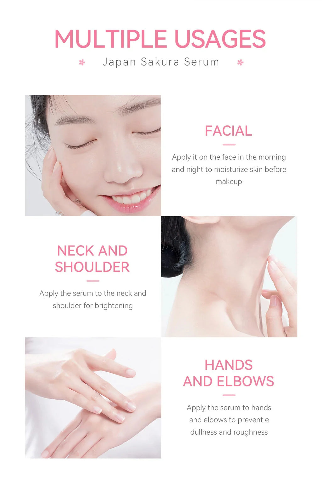 Sakura Whitening Gesichts-Serum Anti-Aging Verblasst feine Linien Strafft Poren Verbessert Melaninpigment Stumpfer Feuchtigkeitsspender Hellt die Hautpflege auf
