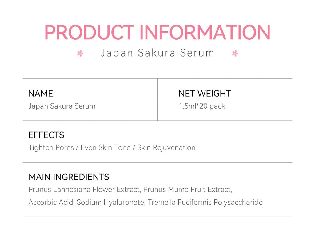Sakura Whitening Gesichts-Serum Anti-Aging Verblasst feine Linien Strafft Poren Verbessert Melaninpigment Stumpfer Feuchtigkeitsspender Hellt die Hautpflege auf