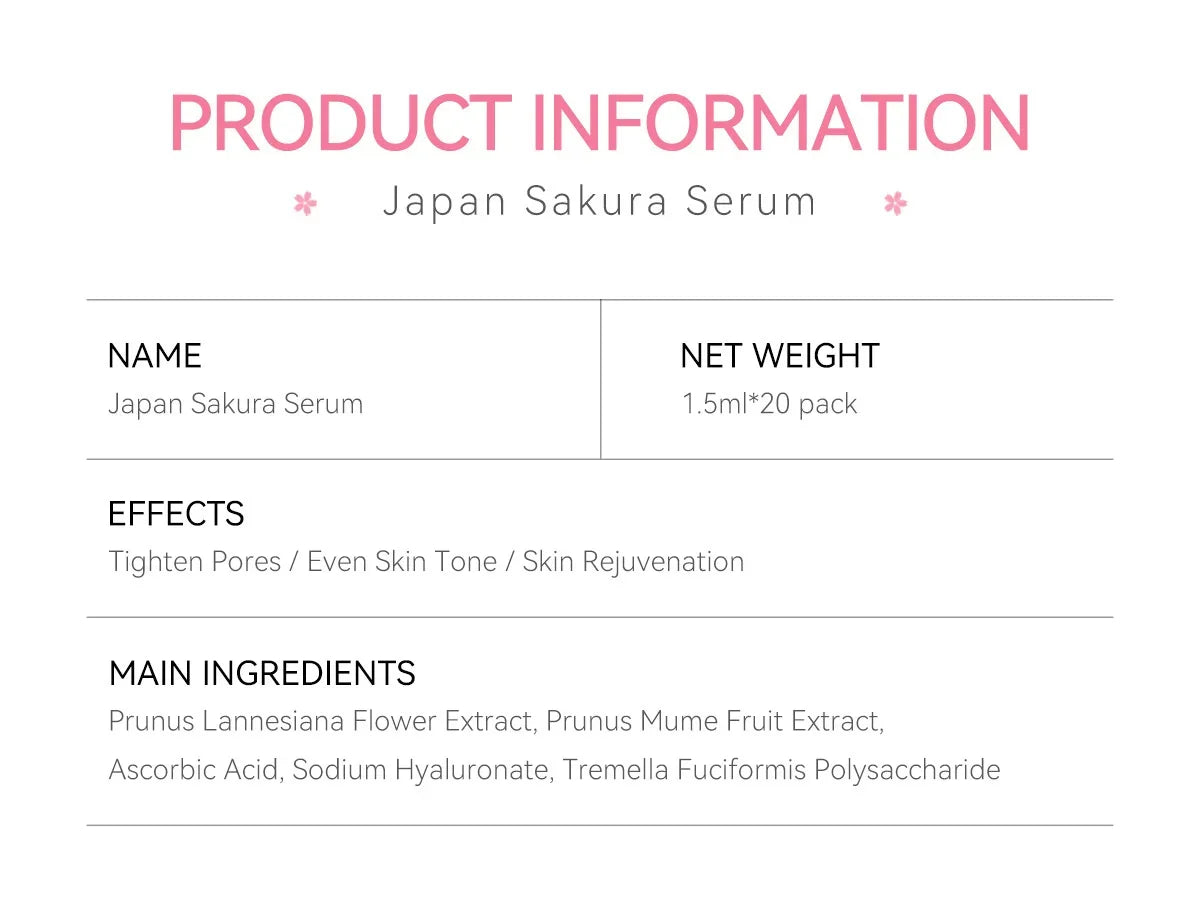 Sakura Whitening Gesichts-Serum Anti-Aging Verblasst feine Linien Strafft Poren Verbessert Melaninpigment Stumpfer Feuchtigkeitsspender Hellt die Hautpflege auf