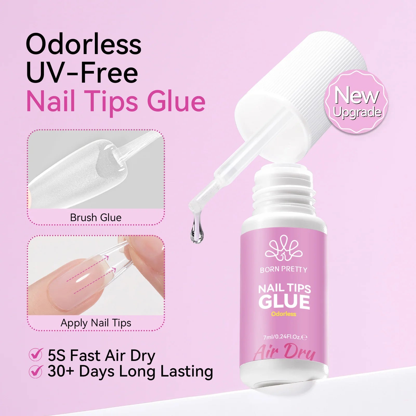 BORN PRETTY 20ml Nail Glue Remover Easily Removes with 7ml Nail Tips Glue For False Nails Odorless Fast Air Dry Acrylic Nails