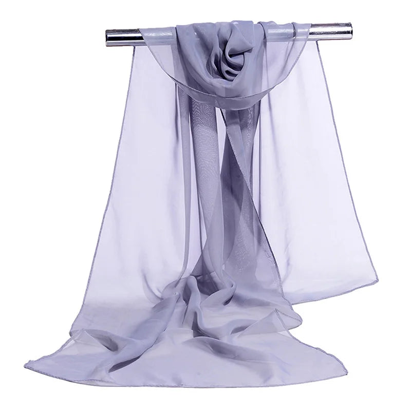 Korean Women Wedding Evening Party Dress Scarf Solid Color Transparent Chiffon Silk Scarf Summer Beach Towel Sunscreen Shawl R22