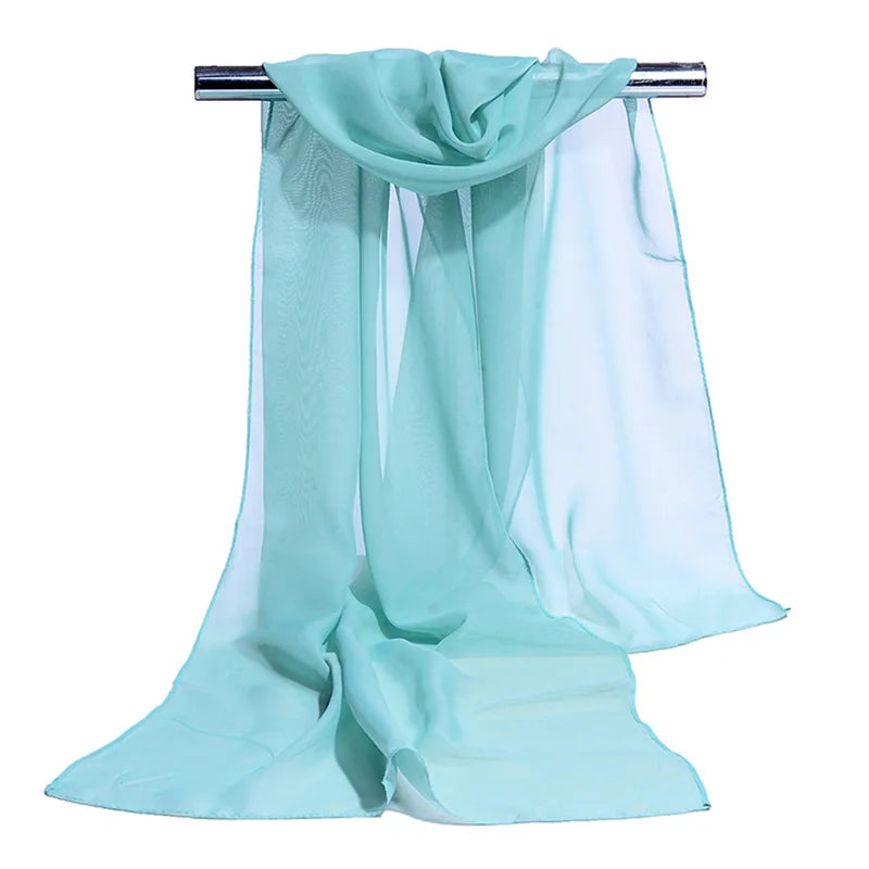 Korean Women Wedding Evening Party Dress Scarf Solid Color Transparent Chiffon Silk Scarf Summer Beach Towel Sunscreen Shawl R22