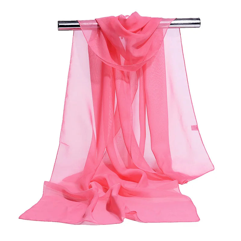 Korean Women Wedding Evening Party Dress Scarf Solid Color Transparent Chiffon Silk Scarf Summer Beach Towel Sunscreen Shawl R22