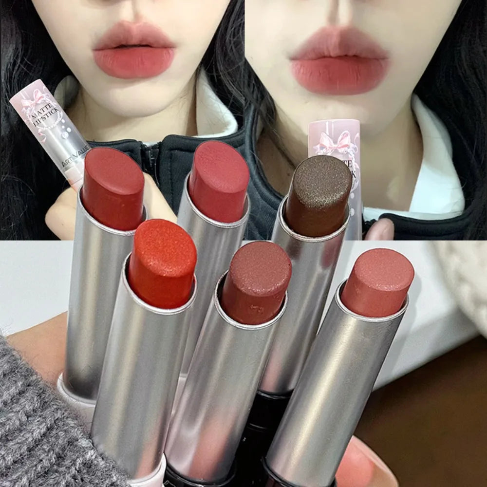 Cement Gray Brown Low Gloss Lipstick Waterproof Sweatproof Not Fade Lip Gloss With Fine Shine Tobacco Pink Lip Stick Makeup